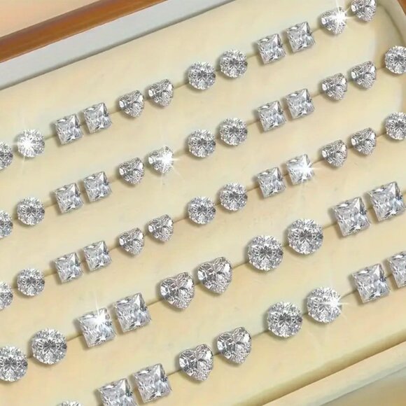 Jewelry - Brand New 72pc Fashion Heart, Round & Princess Cut Earring Studs